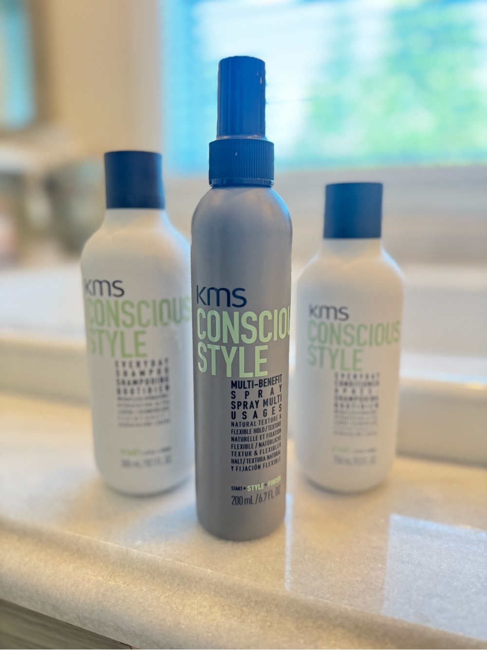 NWT KMS Conscious Shampoo & Conditioner &Style Multi-Benefit Spray Set